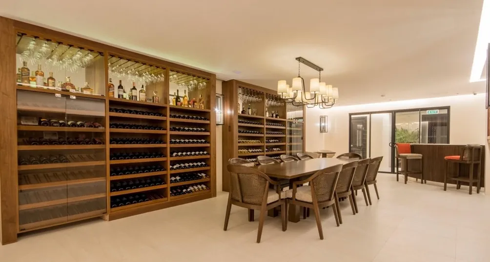 Private dining room with hardwood wine walls
